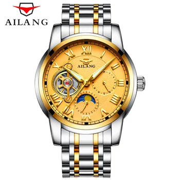 

AILANG Business Mechanical Watches Men Tourbillon Automatic Watch Men Gold Steel Waterproof Moon phase Wristwatch Relojes Hombre
