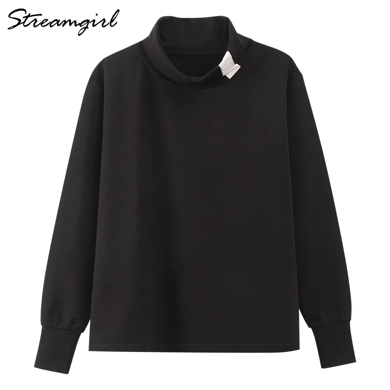 

Streamgirl Women's White Turtleneck Sweatshirt Women Long Sleeve Pullover Sweatshirts Ladies Tops Women Sweatshirt Cotton 2019