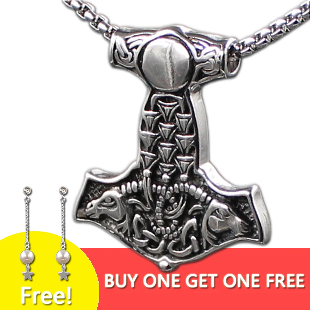 Kakee Retro Amulet Goat Animal Viking Punk Pendant Stainless Steel Rock Vintage Biker Thor's Hammer Necklace for Men Jewelry | Украшения