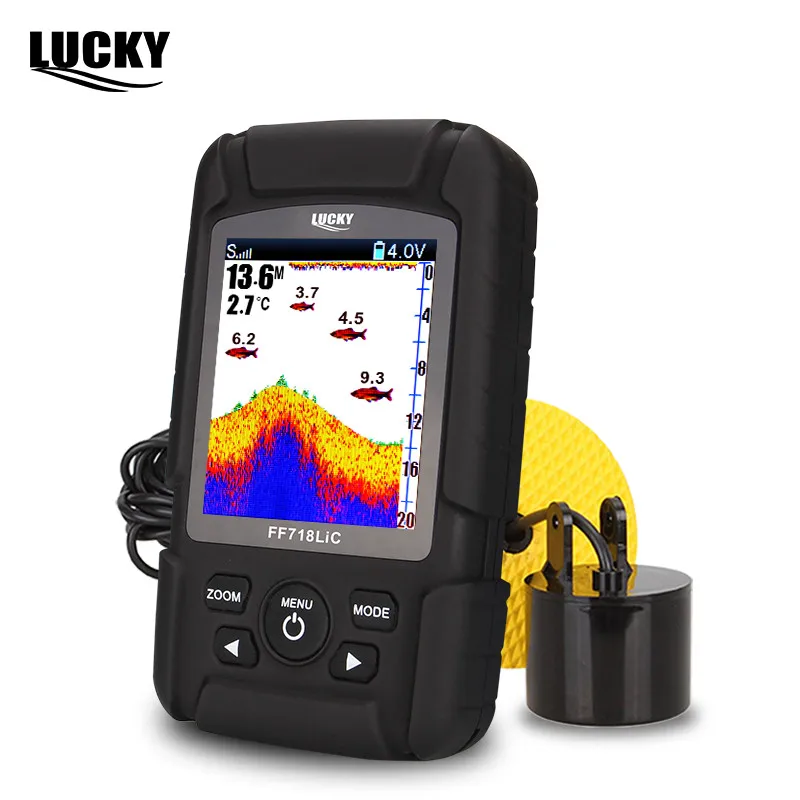 Lucky FF718LiCD-T Přenosný 200KHz / 83KHz dvoufrekvenční vyhledávač ryb Vodotěsný hloubkový echo ozvučení Kabelový snímač barev LCD C3