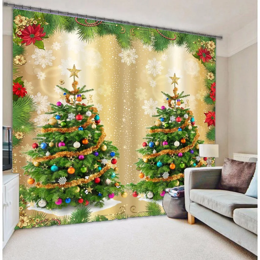 Árbol de Navidad de lujo 3D Cortinas de ventana opaca para sala de