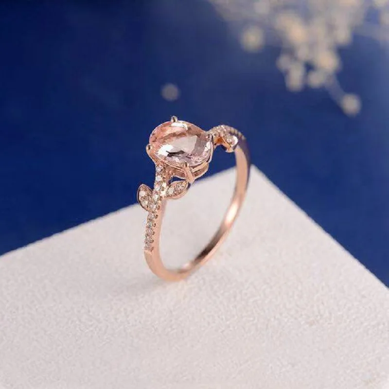 2018 New Champagne Oval Shaped Crystal Ring Rose Gold Color Finger Engagement Rings For Women Wedding Jewerly | Украшения и