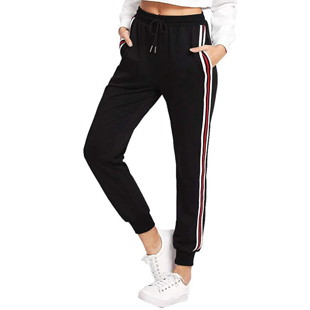 FREE OSTRICH Spring Sweatpants Women Casual Harem Pants Loose Trousers For Women Black Striped Side Sweat Pants Female Plus Size