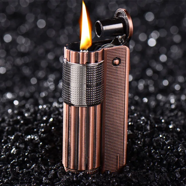 Unique Retro old Gasoline Metal Lighter Men Vintage Kerosene Cigarette