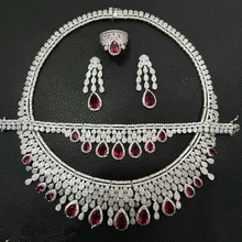 Janekelly Роскошные кубического циркония ожерелье браслет серьги и кольцо 4 шт. Дубай полный набор украшений для женщин, свадебное платье ужин