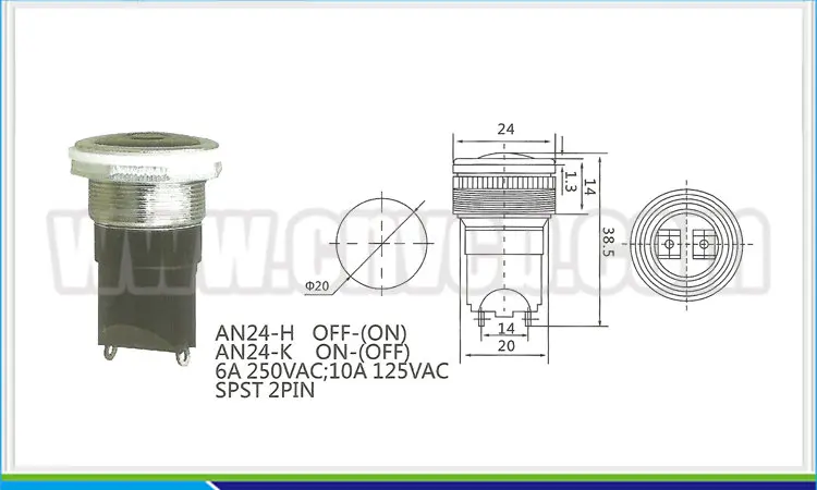 20mm tipo Pesado On-off Spst Pin Botão Switch20mm Empurrar Interruptor Ns197 An24-k 2 6 Renovação da Casa