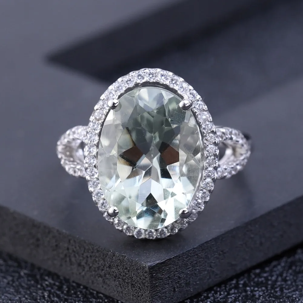 GEM'S балетные Роскошные 5.57Ct овальные кольца с натуральным зеленым аметистом, кольца с драгоценным камнем, 925 пробы Серебряное обручальное кольцо для женщин, хорошее ювелирное изделие