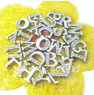 

Wholesale 1300pcs Internal Dia. 8mm Silvery Color DIY Half Rhinestone letter zinc alloy ENGLISH alphabet letter