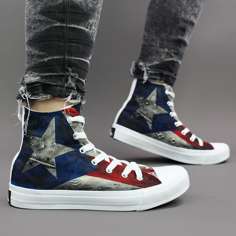 Wen Original Design Hand Painted Shoes Puerto Rico Flag Canvas