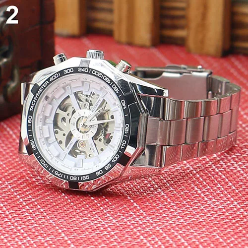 Men Hand-Winding Skeleton Automatic Mechanical Stainless Steel Sport Wrist Watch Military army clock