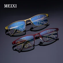 MEIXI, металлическая оправа, мульти фокус, очки, прогрессивные линзы из смолы, для женщин и мужчин, анти-синий светильник, очки для чтения+ 1,0 1,5 2,0 2,5 3,0 3,5