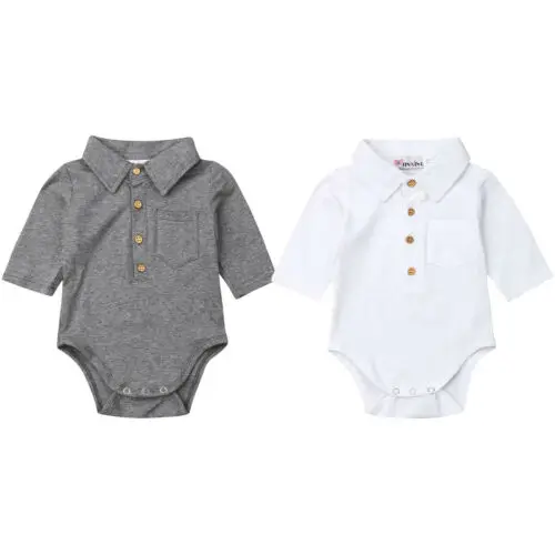 

Newborn Baby Boys Long Sleeve Formal Jumpsuit Bodysuit One Piece Clothes Size 0-24M Baby Clothes