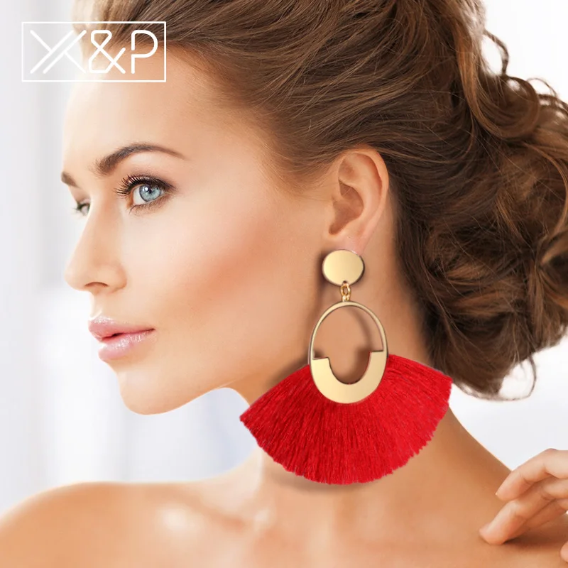 X&P Bohemian Big Tassel Drop Earrings For Women Lady Female Fringe Handmade Dangle Statement Fashion Woman Earring 2018 Jewelry