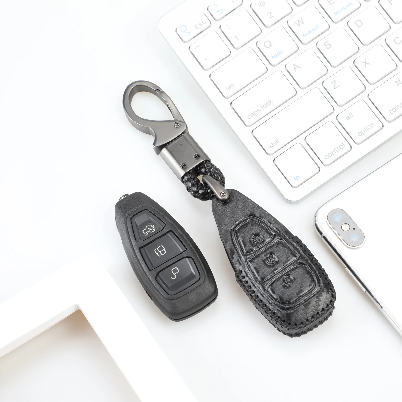 blackline Jingyuqin карбоновый кожаный чехол для ключей для Ford Fiesta Focus Mondeo Ecosport, Kuga Focus Procted Smart Key - Название цвета: blackline
