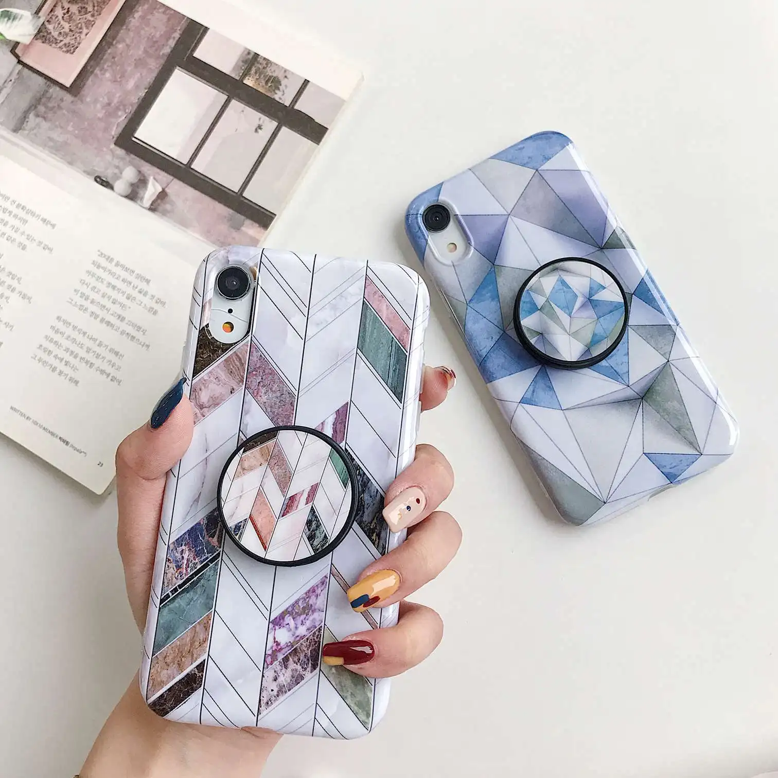 

For iPhone XS MAX XR / 7 8 Plus 6s 6 Plus Cases luxury Marble case with bracket silicon cover For iPhone XR Stand Holder Cover