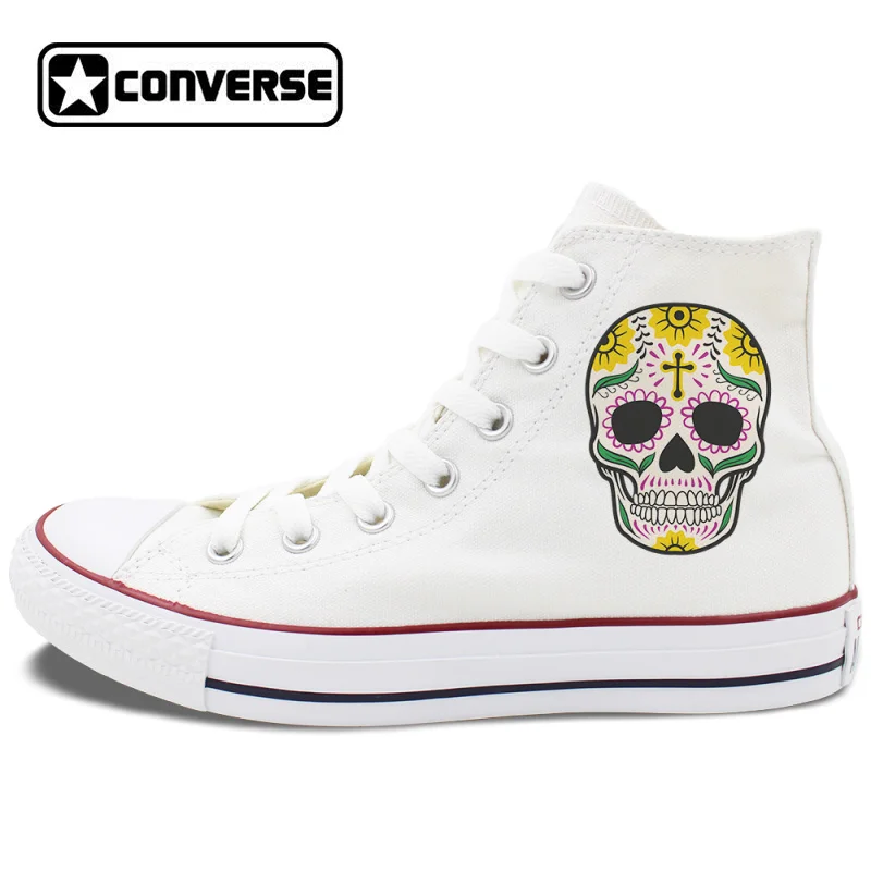 Prix pour Hommes Femmes Converse All Star Skate Chaussures Design Coloré Mexicain Crânes Fleurs Totem Blanc Toile Sneakers Prix pour Hommes Femmes Converse All Star Skate Chaussures Design Coloré Mexicain Crânes Fleurs Totem Blanc Toile Sneakers