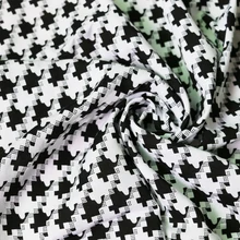 Черно-белая ткань в ломаную клетку, вискоза, хлопок, поплин