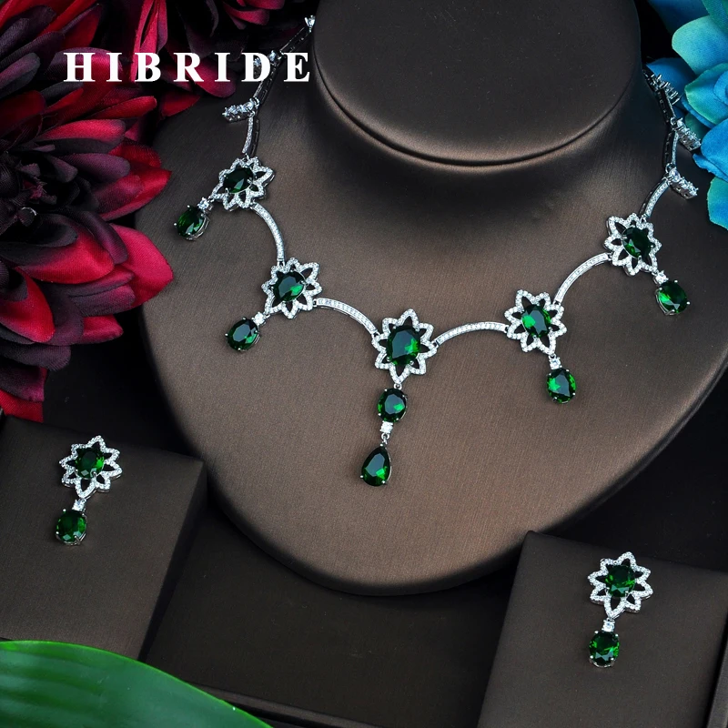 

Комплект ювелирных украшений HIBRIDE для женщин, с фианитами, зеленый, N-449