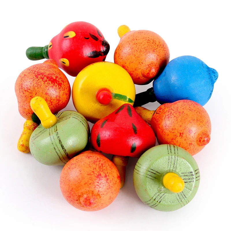 Детские игрушки деревянные цветные фрукты гироскоп маленькая рука поворот маленький гироскоп традиционный ностальгический детский деревянный пазл игрушка трава - Цвет: Random Color