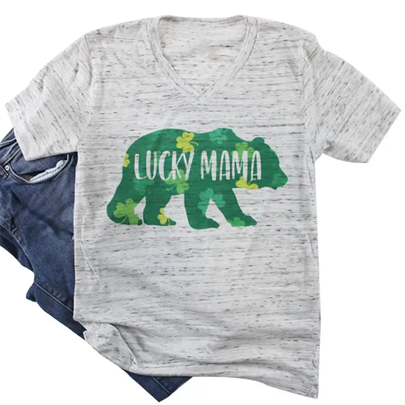 День Святого Патрика 2019 Новая Летняя мода короткий рукав v образный вырез Lucky MaMa