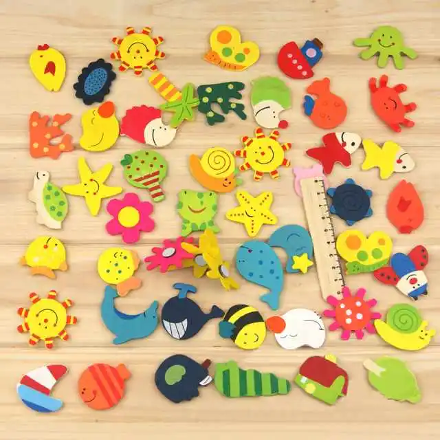 

12pcs(1Pack) Educational wooden Toy Baby Kid Gift Cartoon Funny Wooden Kitchen Fridge Magnet Sticker FZ1370 q4rs