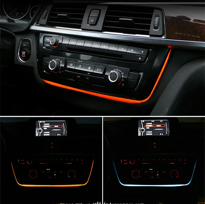 

radio trim led dashboard center console AC panel light with blue and orange color Atmosphere light For BMW 3 & 4 series F30 LCI