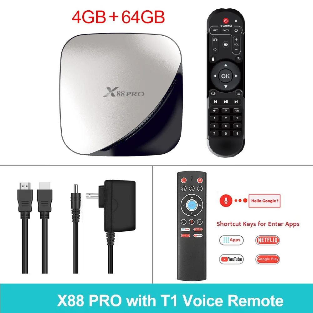 X88 PRO tv Box Android 9,0 4 Гб ram 128 Гб 64 ГБ 32 ГБ Google Voice Assistant RK3318 четырехъядерный Wifi 4K X88PRO 2 Гб 16 Гб телеприставка - Цвет: 4GB64GB T1 Voice RC