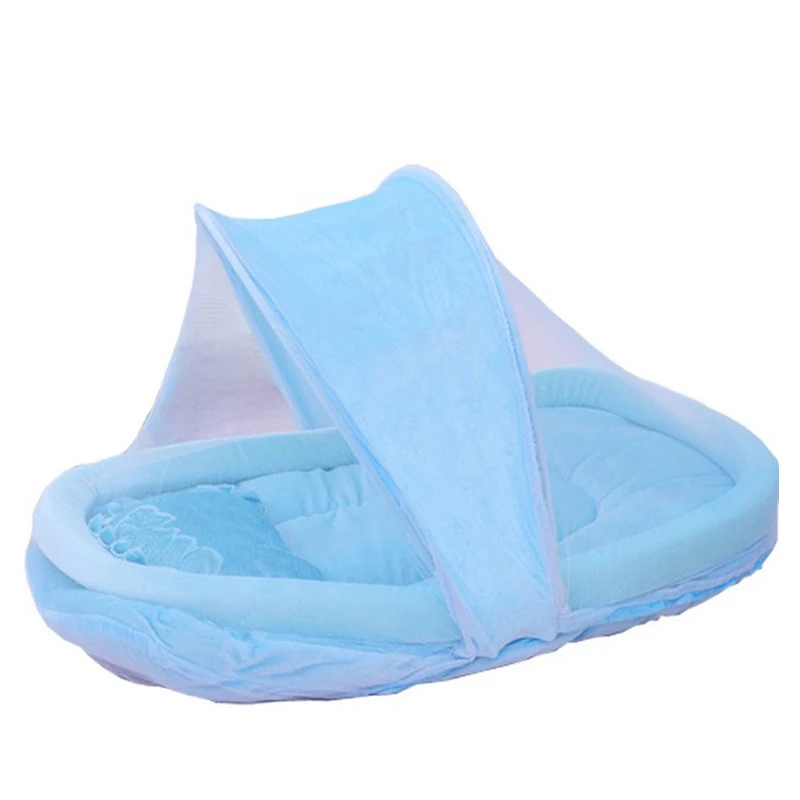 Детская кроватка 4 шт. портативный тип удобный коврик для малышей с герметичной москитной сеткой Детская кроватка в горошек молния навес, противомоскитная сетка - Цвет: blue