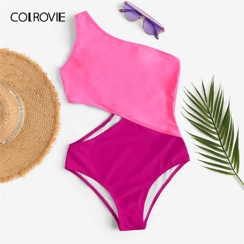 neon cut out one piece swimsuit