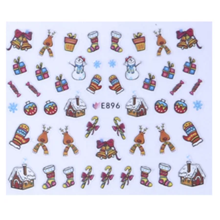 1 лист, Рождественский стикер для дизайна ногтей, слайдер, Санта Клаус, снеговик, переводные наклейки, фольга, 3D клей, год, Рождественский дизайн, CHE886-896 - Цвет: E896