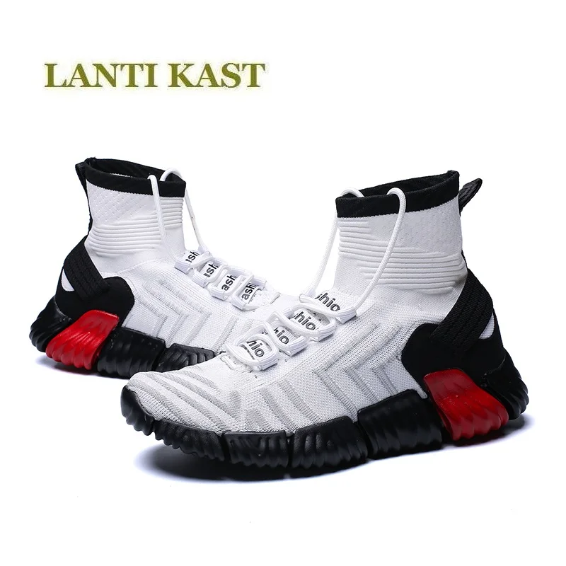 

2018 new Men's elasticity flyknit hip top Socks Gym shoes Male personality Skid proof breathable running shoes