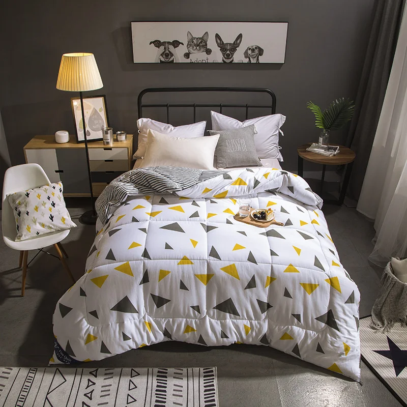 

2018 Simple Geometric Print Thick Winter Comforter Quilting Sanding Soft Cotton Fabric Polyester Filler Twin Full Queen Quilt