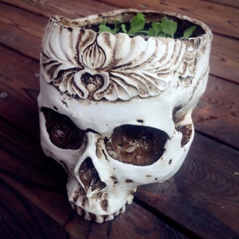 

Resin Gothic Skull Head Flower Pot Planter Container Home Bar Ornament Decor