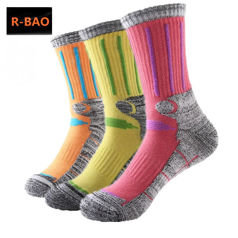 R BAO 2 Pairs Cotton Outdoor Mountaineering Ski Socks Men Women Thicken