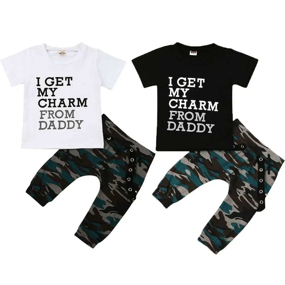 

0-4Y Toddler Kids Boy Clothing Set Short Sleeve Cotton T-shirt Tops Camouflage Harem Pant Trouser 2PCS Summer Clothes