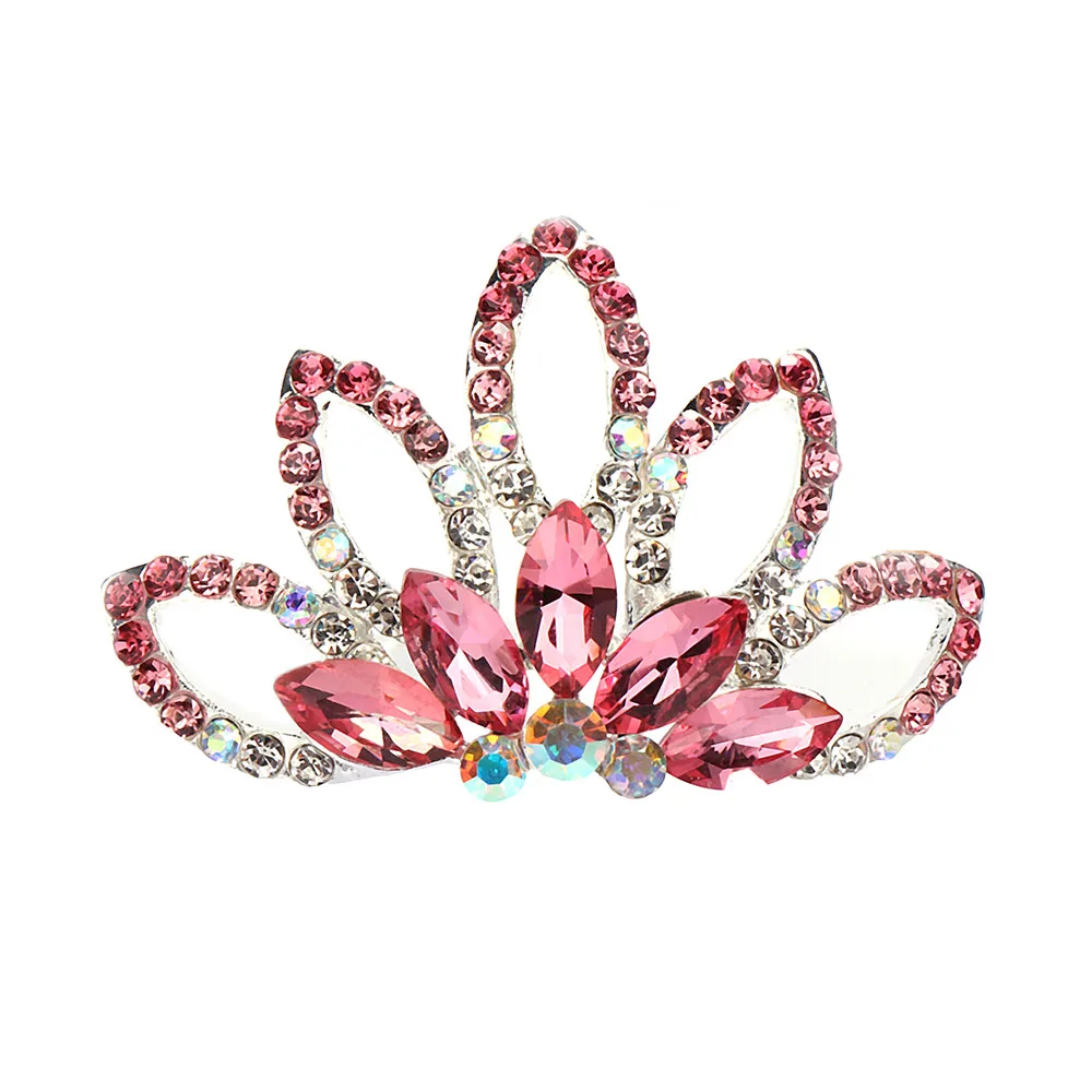 Модные женские милые цветочные хрустальные корона принцессы из страз волосы гребешок диадема для заколки для девочек шпилька аксессуары для волос - Цвет: pink