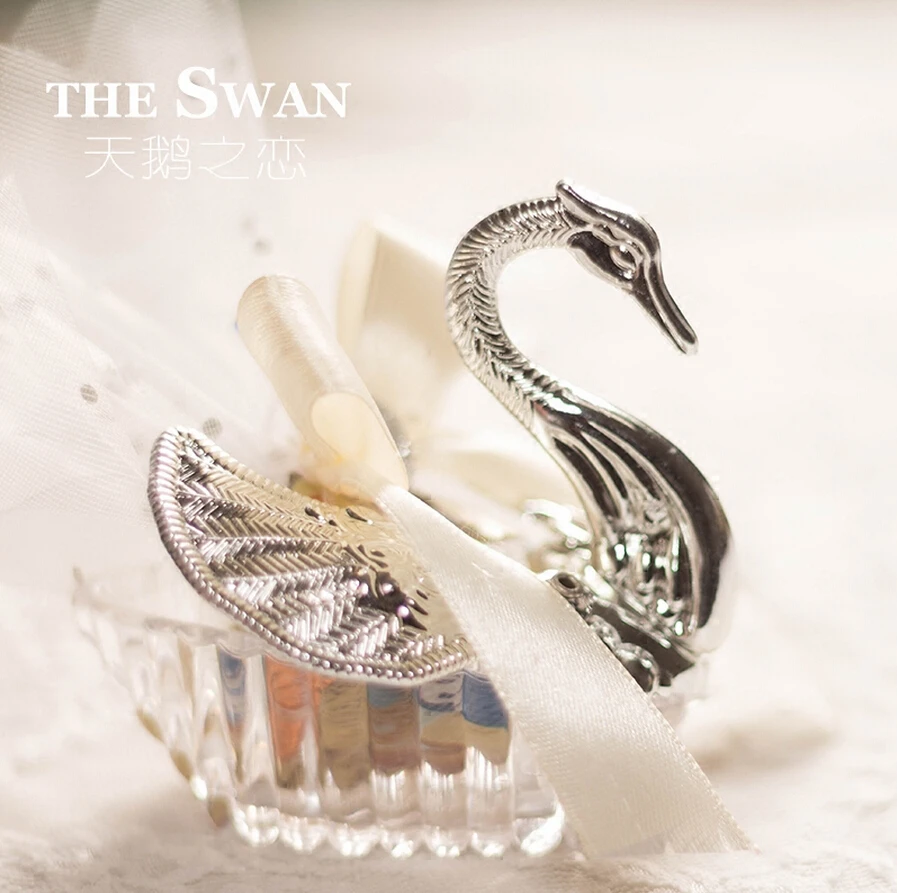 Free shipping New arrival Acrylic Silver Swan wedding candy box wedding