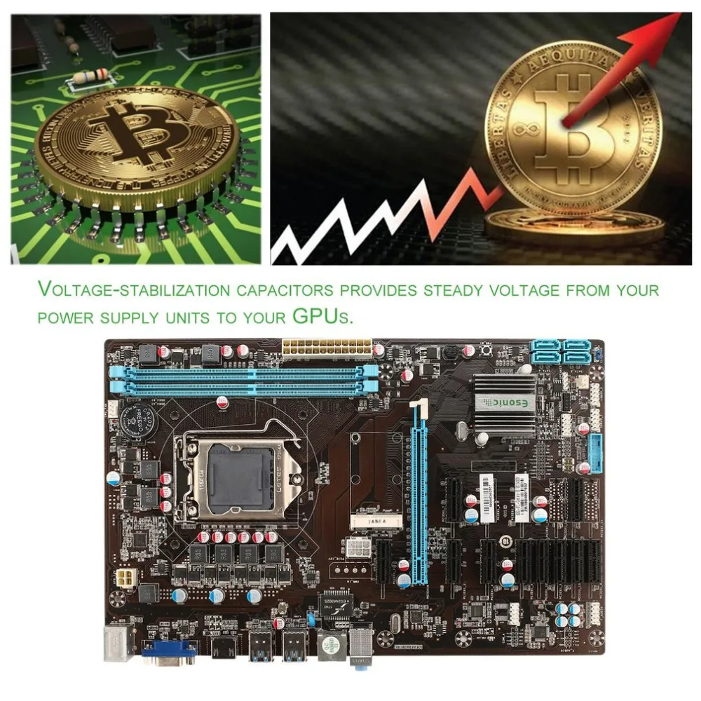 

B250-BTC11 Mining Motherboard with 11 PCI Express Slots for Coin Mining Crypto Mining Graphics Cards Computer Mining Board