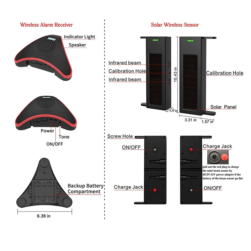 Беспроводная система сигнализации на солнечной батарее-дальность передачи 1/4 милей-широкий диапазон датчика 190 футов-без проводки не требуется замена