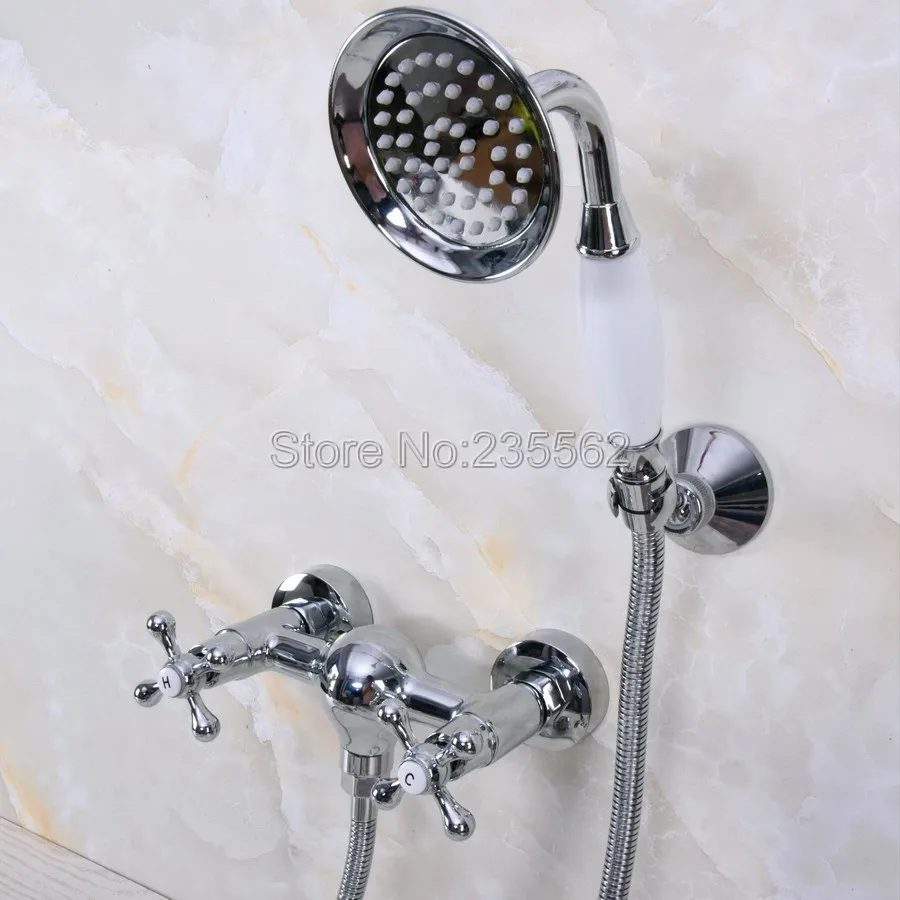

Chrome Wall Mounted Bath Shower Faucet Mixer Tap W/Hand Shower Set l lna280