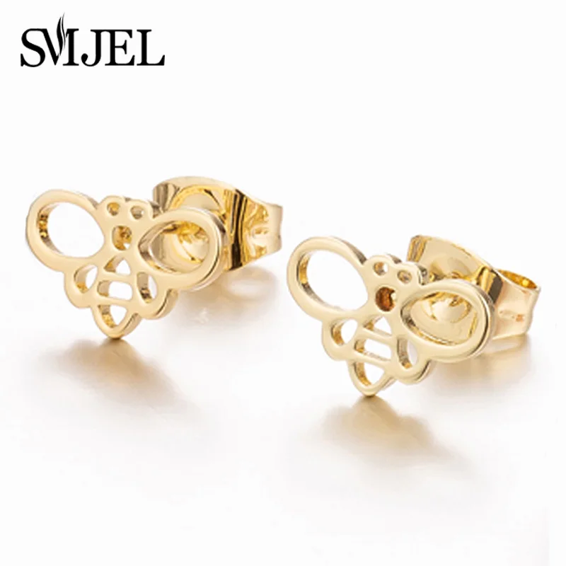

SMJEL Cute Tiny Bee Earring Stainless Steel Jewelry Honey Bee Earrings Stud Unique Earing For Women Gold/Silver/Rose Gold Color