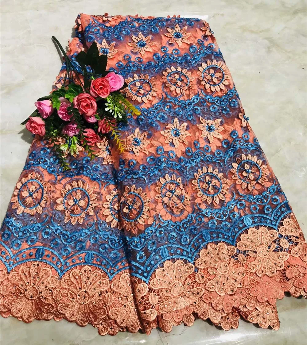 

2019 New style French net lace fabric 3D flower African tulle mesh lace fabric high quality nigerian lace fabrics