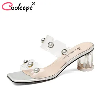 

CoolCept Women High Heel Sandals Crystal Heel Beads Women Summer Shoes High Quality Sandals Party Wedding Shoes Size 34-39