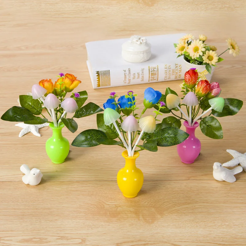 

EU US Plug Night Light Illumination Light sensor automatic startup choose Romantic Colorful LED Mushroom Bed Lamp Home