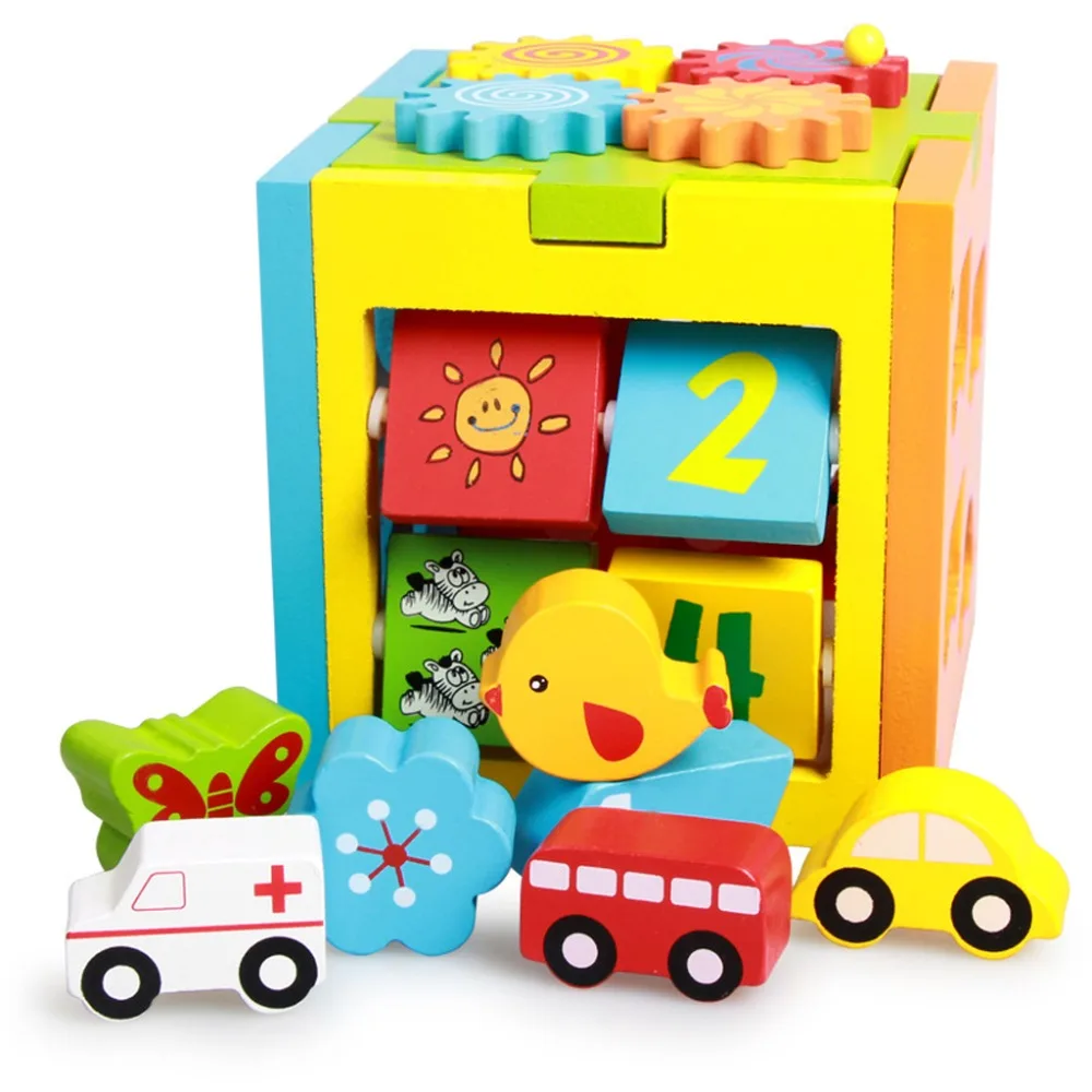 Colorful Digital Intelligence Box Car Shape Matching Baby Toy Building Block baby-building-blocks-wooden