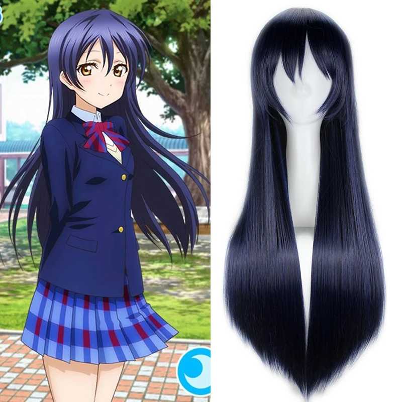 Preise Liebe Live! Sonoda Umi Hitze Beständig Cosplay Perücken Dunkelblau Schwarz Anime Synthetische Haar Kostüm Halloween Frauen Perücke Kappe