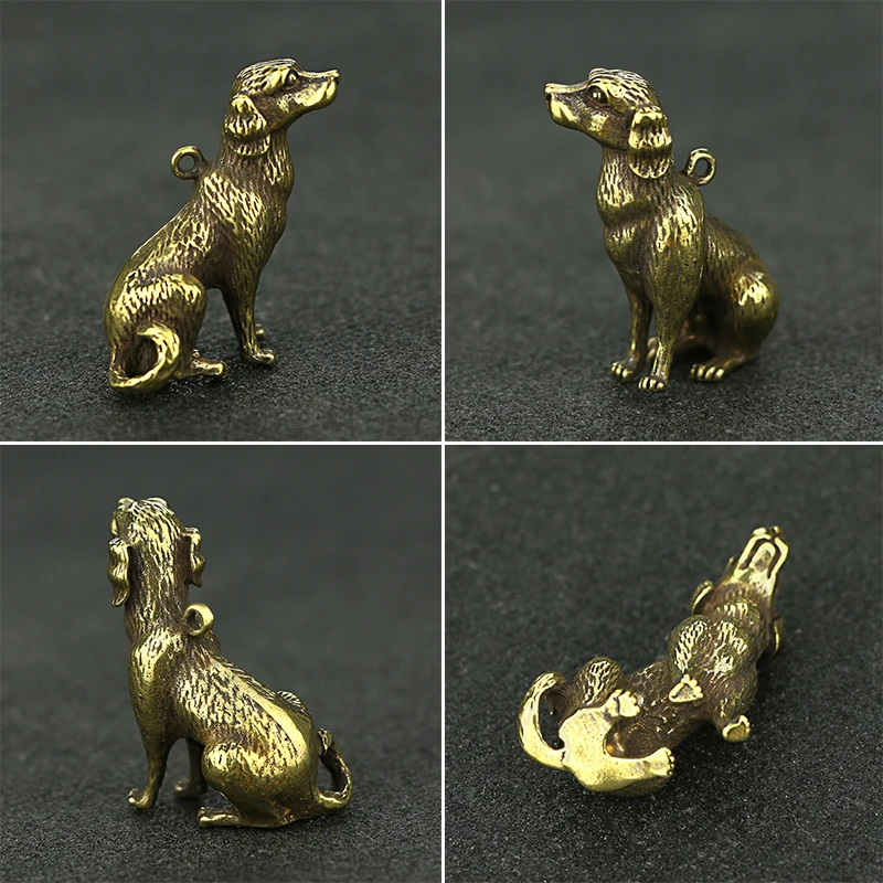 Charm Dog Pendant Necklace Statue Crafts Ornament Figurine Hanging Accessories Vintage Brass Home Office Car Desk Decoration