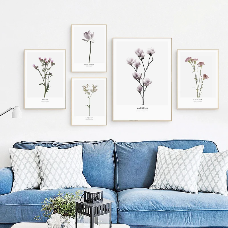 Simple Nordic Flower Lotus Brassica Magnolia Canvas Art Prints posters Living Room Wall Pictures Home Decor Painting No Frame