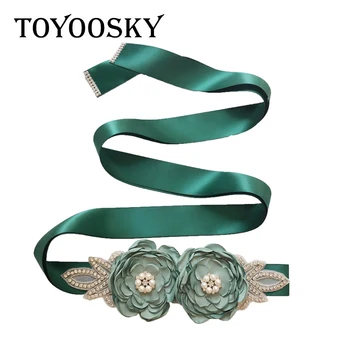 

Flower Wedding Belt For Women Pearl Wedding Dress Chiffon Flower Pearls Handmade Bridal Belt Sash White Ribbon for Bride Dress
