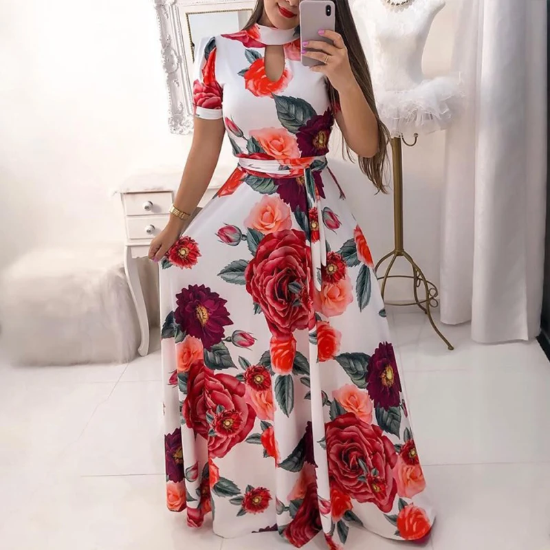 

Womens Boho Floral Long Dresses Ladies Summer Holiday Beach Maxi Sundress Hot